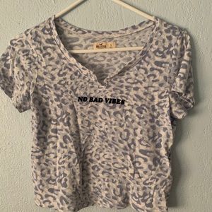 Light blue and white leopard print crop top
